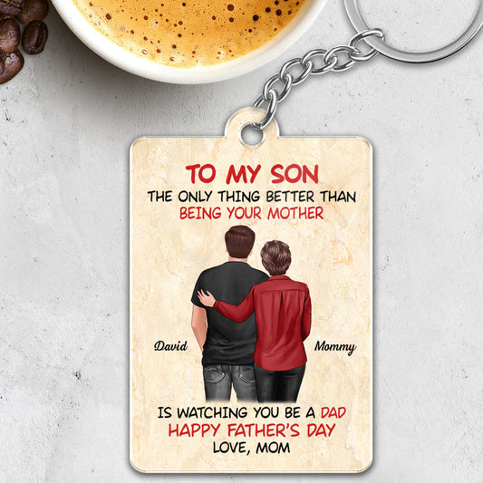 From Mom To Son Happy Father's Day Personalized Acrylic Keychain, Heartfelt Father's Day Gift For Son