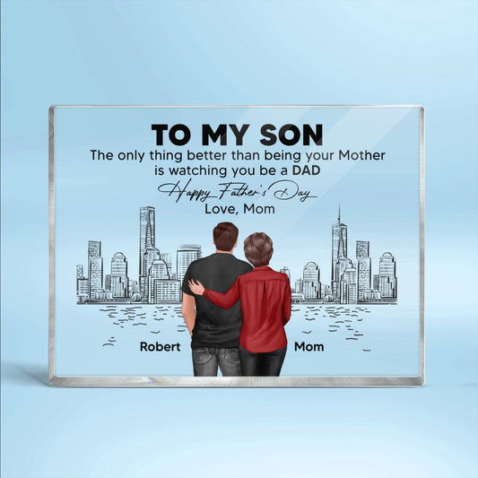 To My Son From Mom Happy Father's Day Skyline Personalized Rectangle Acrylic Block Plaque