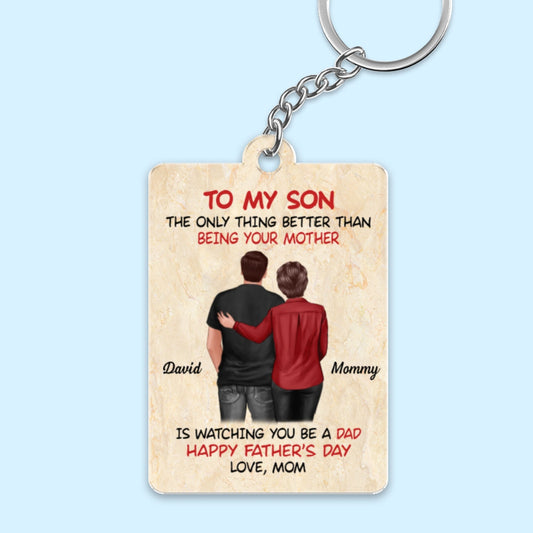 From Mom To Son Happy Father's Day Personalized Acrylic Keychain, Heartfelt Father's Day Gift For Son